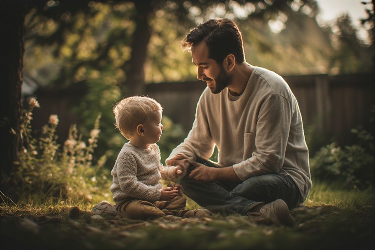 Parent and child spending time outdoors without devices