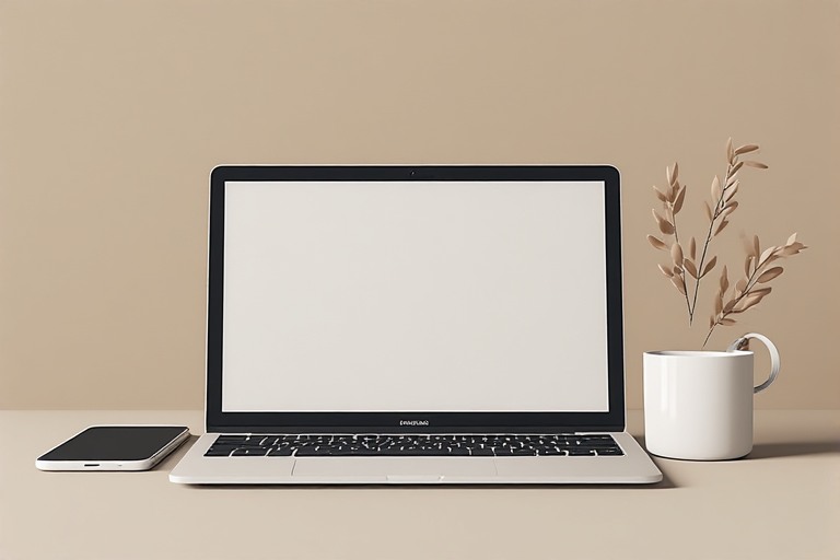 An open laptop showing a single blank screen representing that we've optimized our workflow to not need too many digital tools