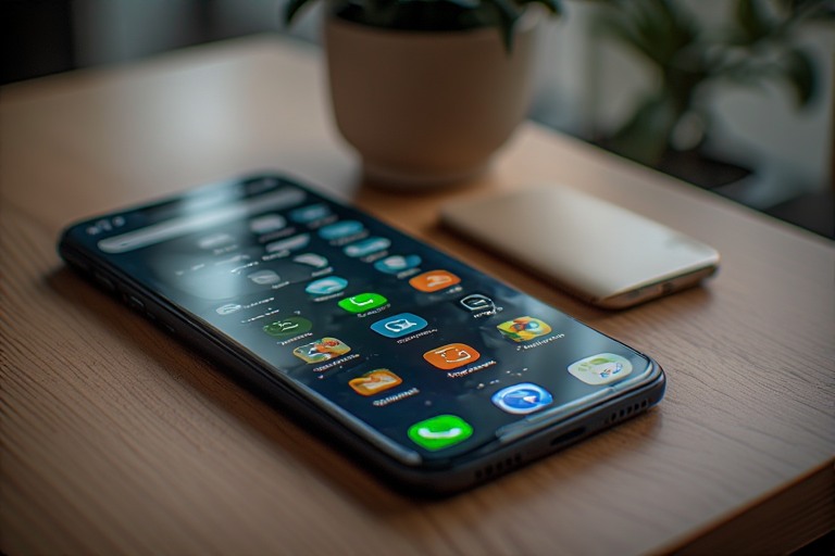 Smartphone resting on the desk. Notifications disables