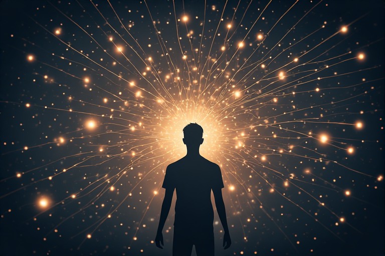 human silhouette with glowing lines flowing outward, representing attention as a resource