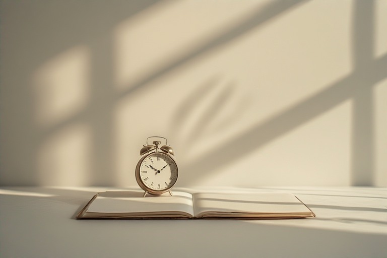 An analog clock on a notebook, representing focus and clarity