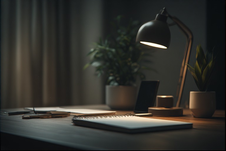 A single notebook on clean desk representing single tasking