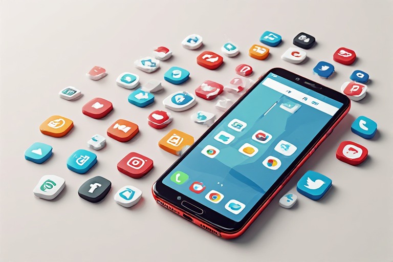 Minimalist smartphone illustration, cluttered app icons fading away