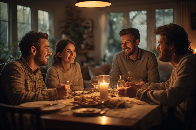 family and friends sitting around a dinner table