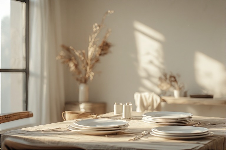 A calm, post-dinner moment—empty plates
