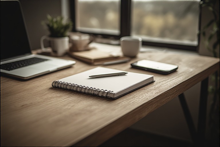 focused workspace showing a phone placed away to protect attention during deep work