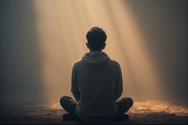 A person sitting quietly without digital devices, practicing stillness and focus