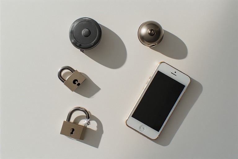 smartphone, small lock, simple notification bell arranged in a circular loop that is the digital detox cycle