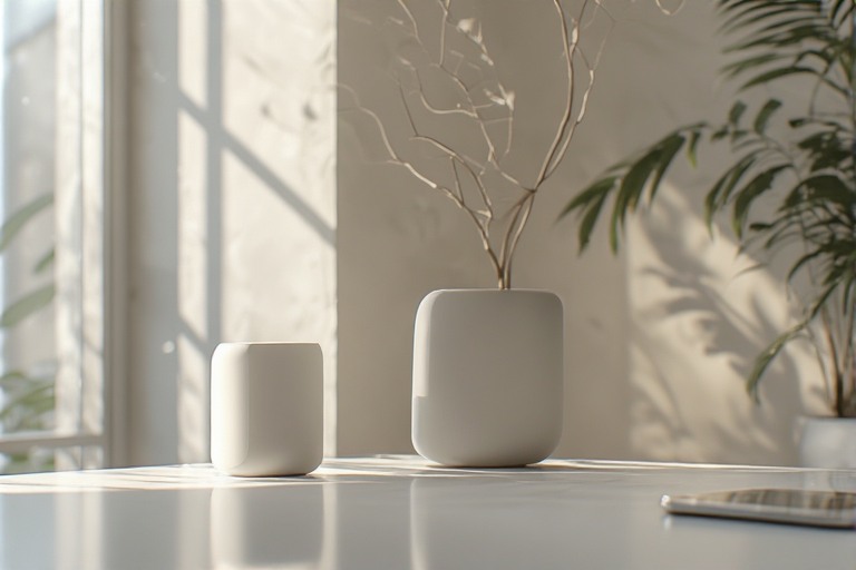 calm ambient technology integrated into daily life, subtle smart devices blending into environment