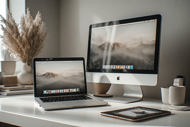 Three devices separated by space, each calm and purpose-driven. 