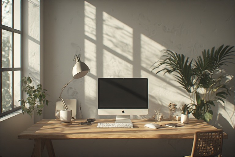 Minimalist workspace with desktop computer