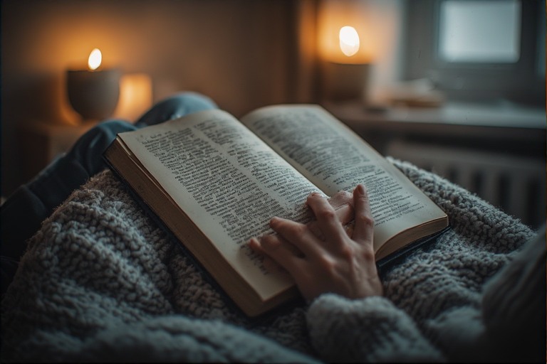 Hands holding a paper book, Analog joy in action. no documenting, just living