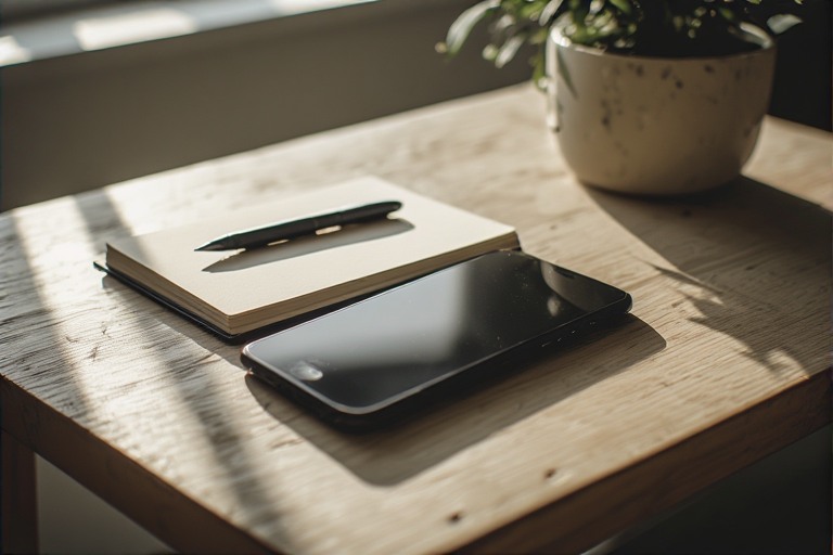 A journal and pen next to a smartphone, the results of a digital reset