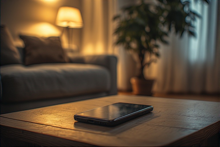 A calm evening scene—phone untouched, peaceful environment, presence restored. 