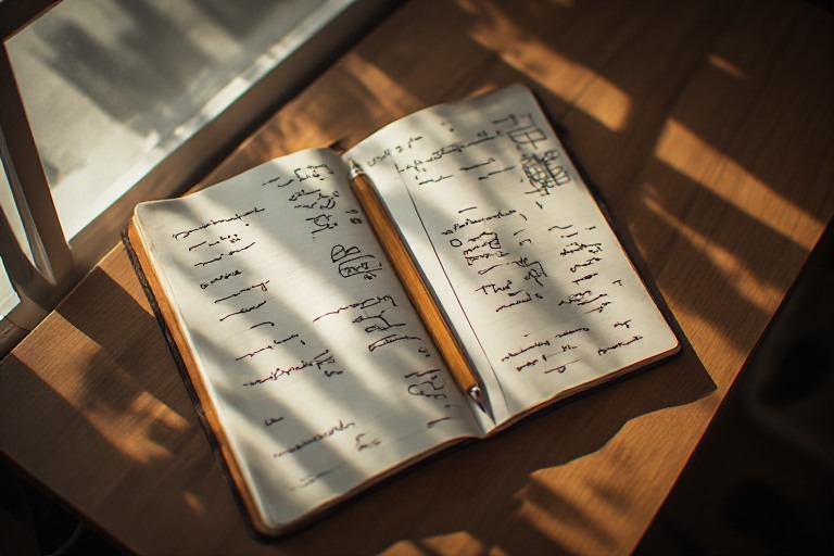 Open notebook with handwritten personal values and lists on a clean desk, representing building a digital minimalism personal operating system