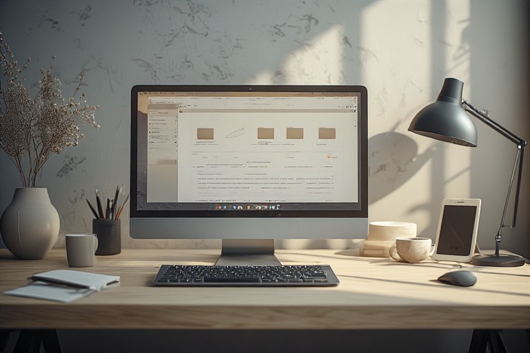A minimalist desk setup with a laptop showing what it looks like after you organize your desktop