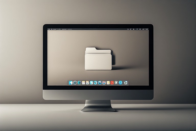 A computer screen with Almost empty desktop, One single folder