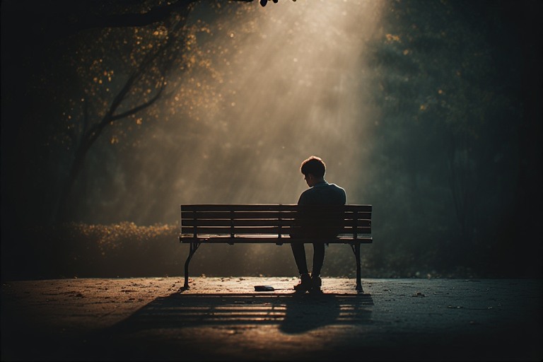 person sitting alone on a bench