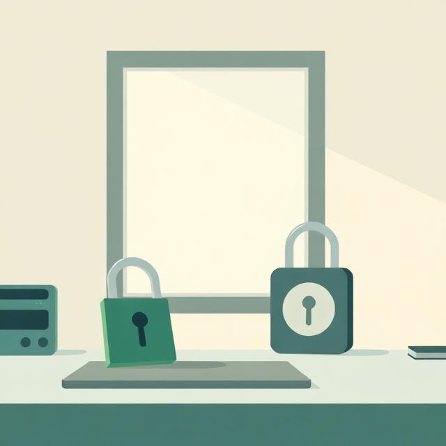 Personal security audit concept illustration of an open and closed padlock on a desk
