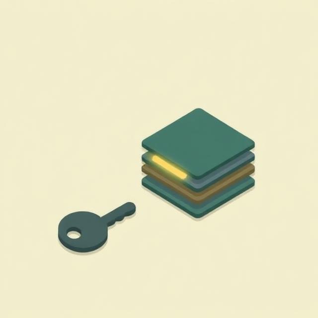 Illustration of a key and stacked account cards representing old, forgotten logins