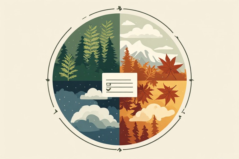 Four season wheel around a blank checklist showing a quarterly digital footprint checklist review