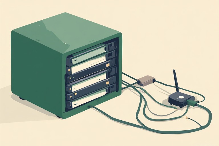 Illustration of a NAS with stacked drives connected to a home router